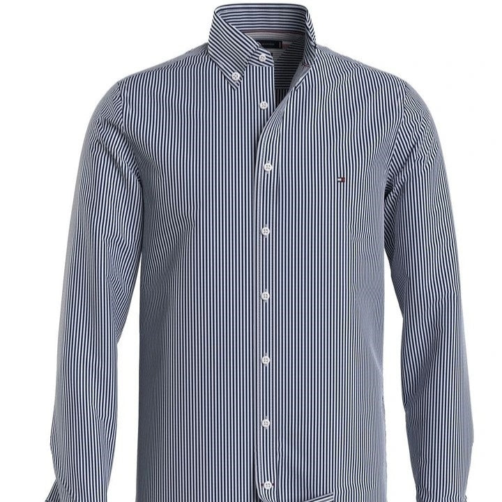 Slim Long Sleeve Stripe Shirt - White/Navy, Shirts