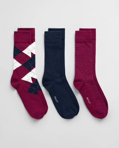 GANT - 3-Pack -Argyle Socks Gift Box - Rich Wine