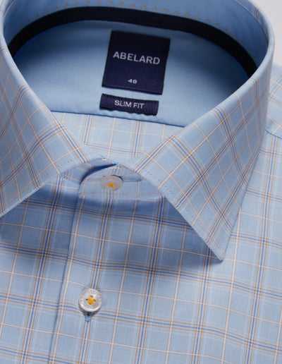 Abelard - Long Sleeve Business Shirt - Check - Sky/Camel