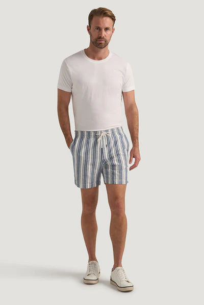 M.J. Bale - Bilgola Linen Short - Striped - Denim Ecru