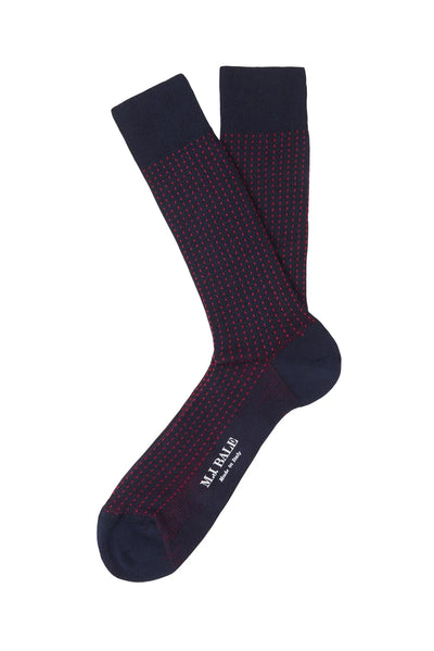 M.J. Bale - Casati Birdseye Sock - Navy with Cherry Dots