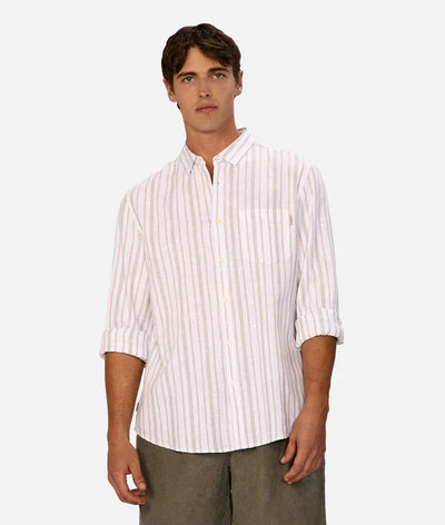 Industrie - The Francesco Linen Shirt - Stripe - White Olive