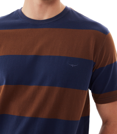 RM Williams - Copley Tshirt - Striped - Navy & Chocolate