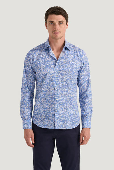 M.J. Bale - Notre Dame Print Shirt - Azure Blue White