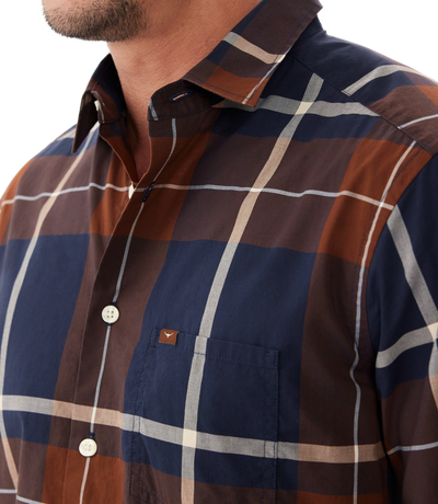 RM Williams - Coalcliff Shirt - Cotton Poplin - Checked - Brown, Navy & White