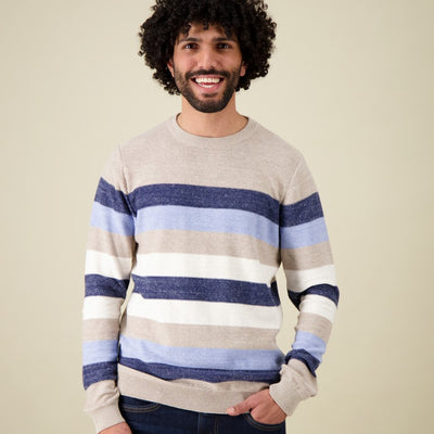 A Fish Named Fred - Stripe Melange Pullover - STriped - Sand, Navy, Light Blue & Cream